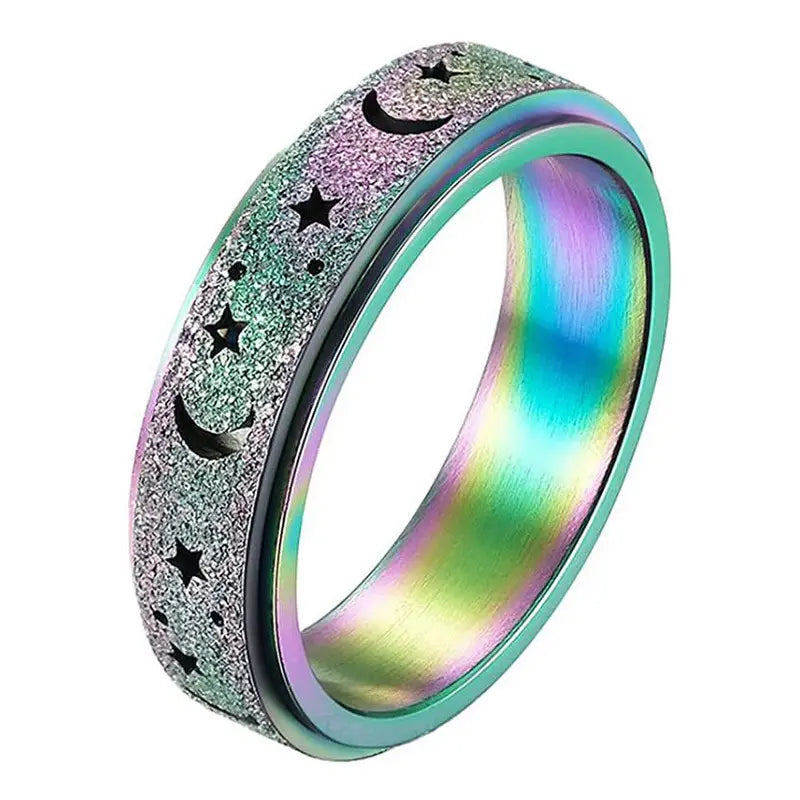 Moon Star Stainless Steel Spinner Ring