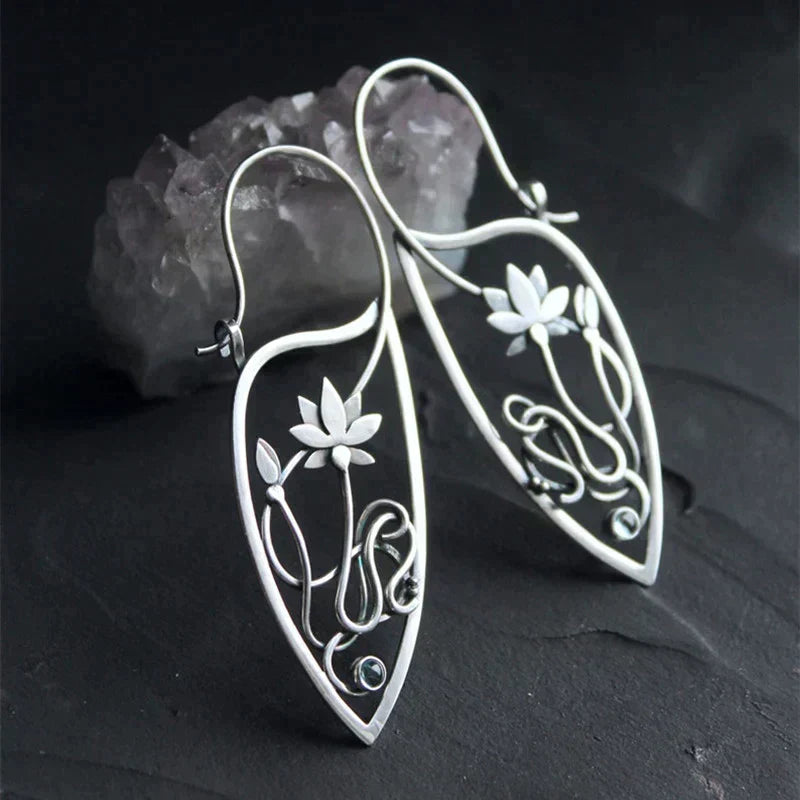 Lotus Flower Earrings in Sterling Silver