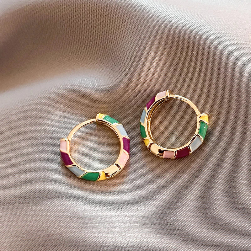 Elegant Earrings with Multicolor Enamel in Gold