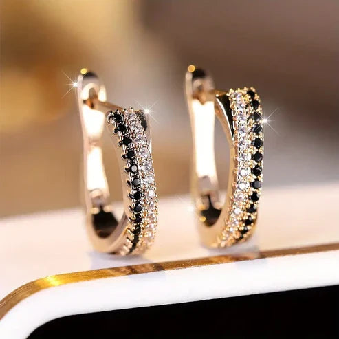 Black Zirconia Gold Earrings