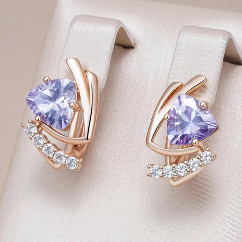 Elegant Purple Bright Gold Earrings