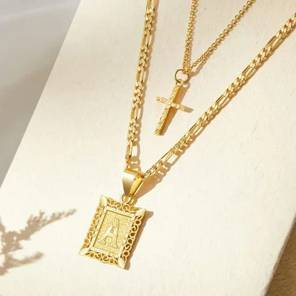 Cross Initial Necklace Set