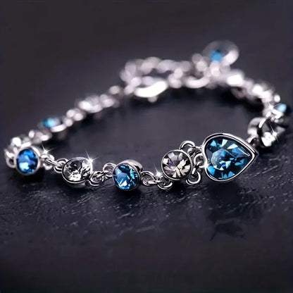 Silver Sapphire Heart Chain Bracelet
