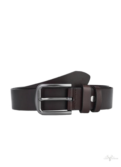 2 piece round leather belt set - black & dark brown - elegant for men
