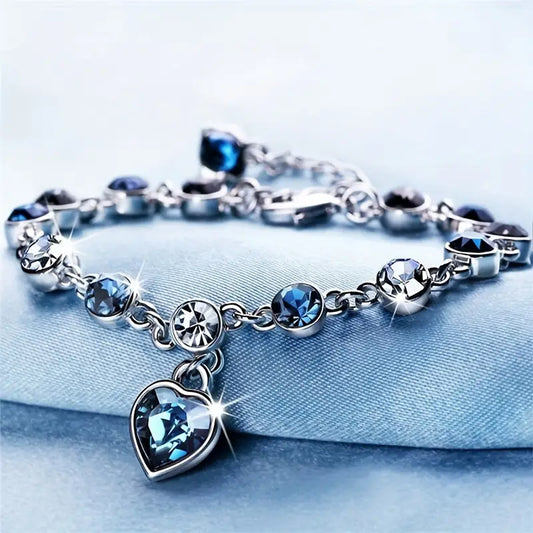 Silver Sapphire Heart Chain Bracelet