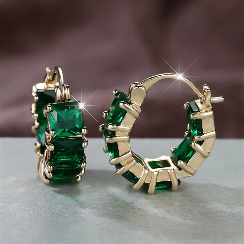 Gold Emerald Chunky Hoop Earrings