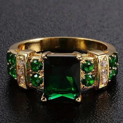 Gold Emerald Geometric Ring