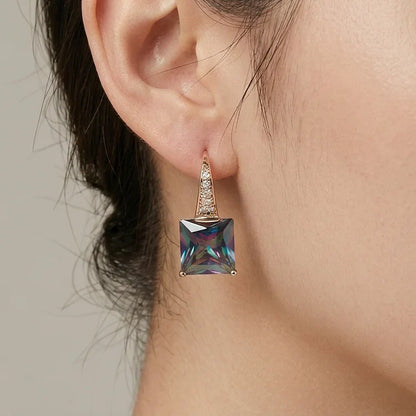 Rose Gold Square Mystic Topaz Leverback Earrings