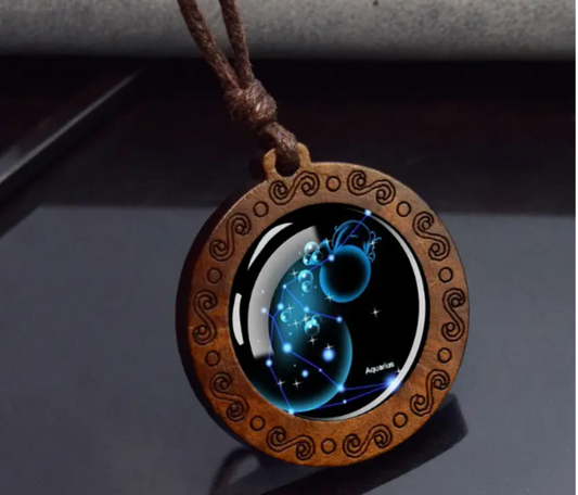 Zodiac sign necklace with more adjustable leather strap