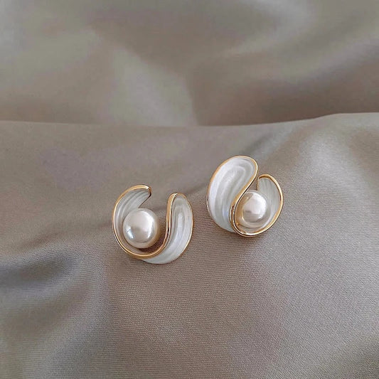Elegant White Opal and Pearl Earrings in Gold