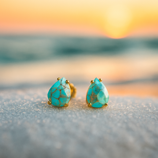 Mediterranean Tears – Turquoise Stone Stud Earrings
