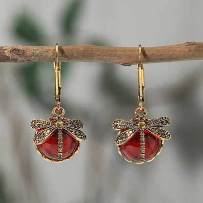 Spherical Dragonfly Earrings in Antique Silver