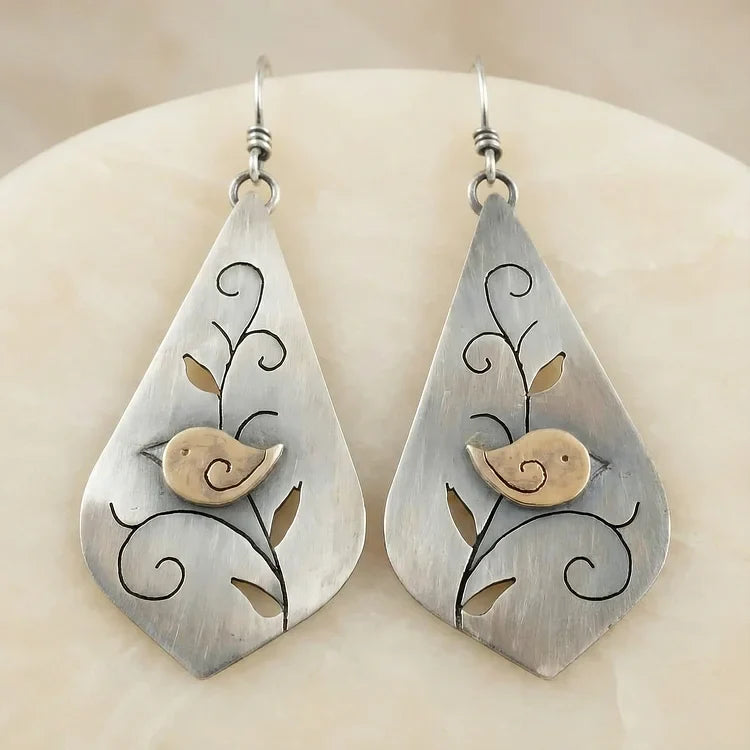 Vintage Minimalist Style Bird Pattern Earrings