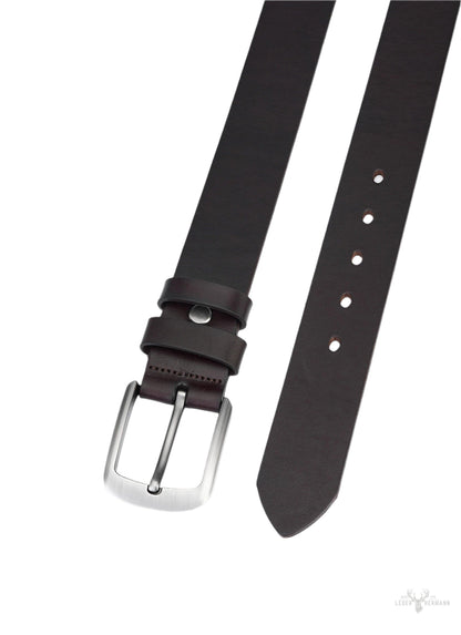 Elegant dark brown round leather men's belt