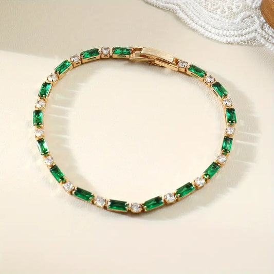 Gold Emerald Alternating Tennis Bracelet