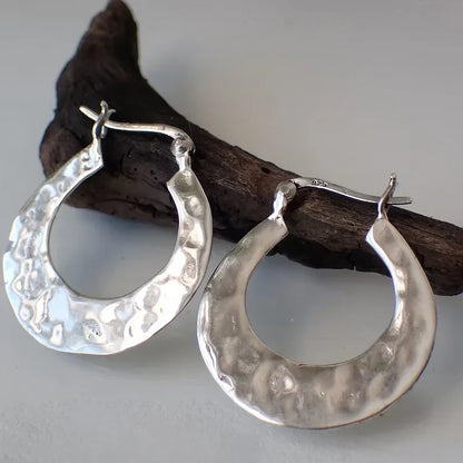Single Hammered Hoop Earrings