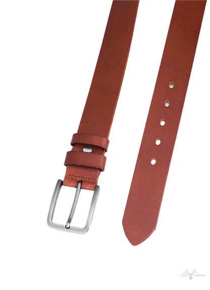 Stylish brown round leather belt for men