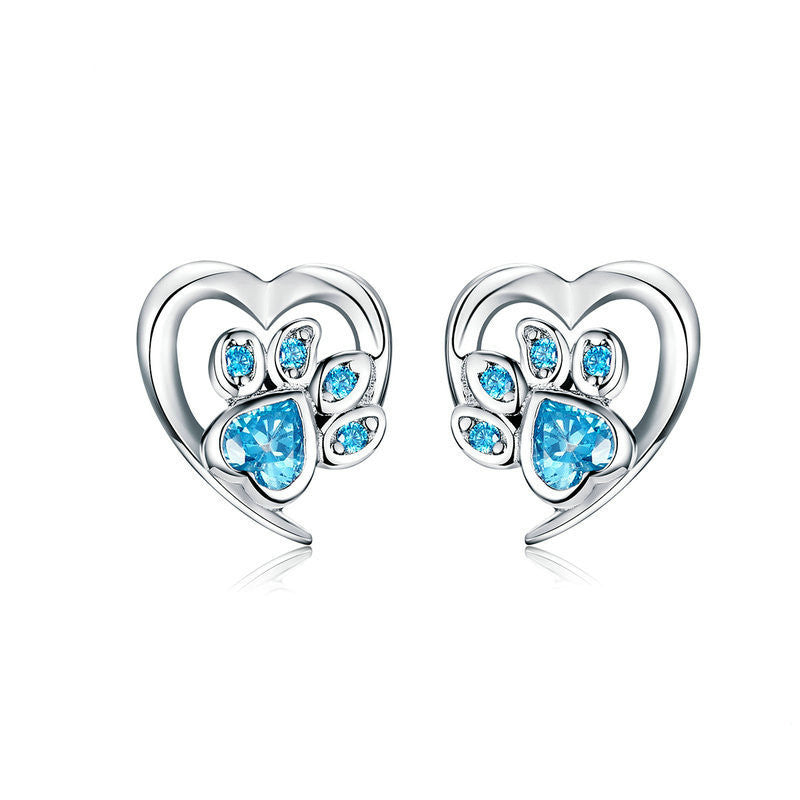 Silver Paw Print Stud Earrings