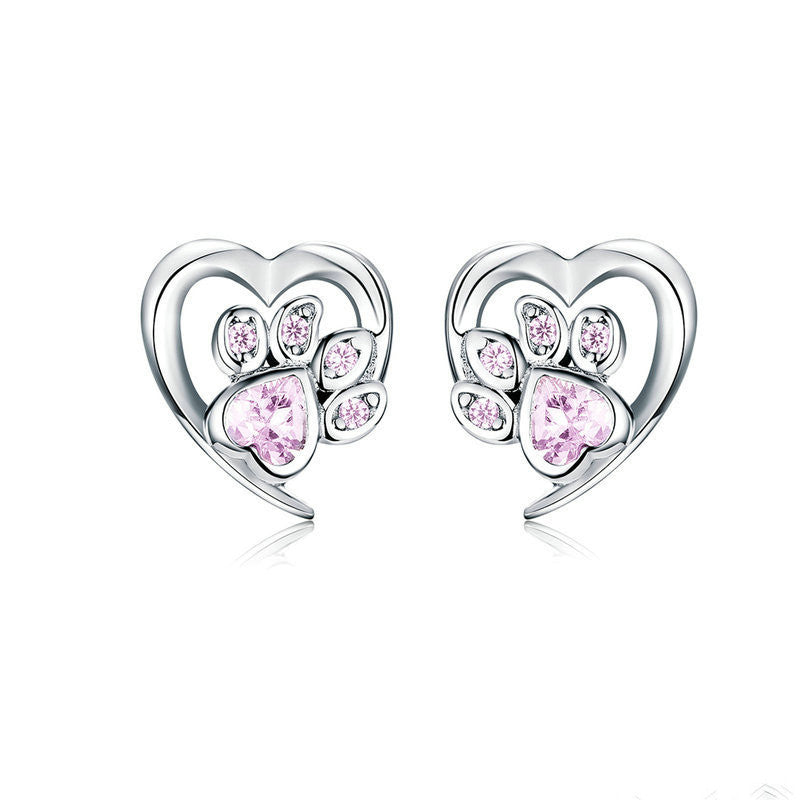 Silver Paw Print Stud Earrings