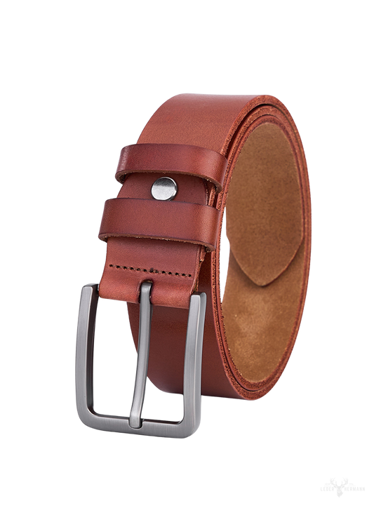 Stylish brown round leather belt for men
