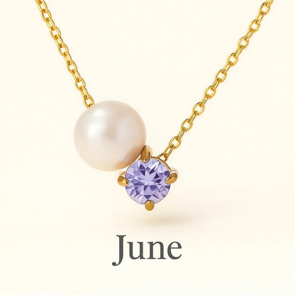 Pearl & Zircon Birthstone Pendant Necklace