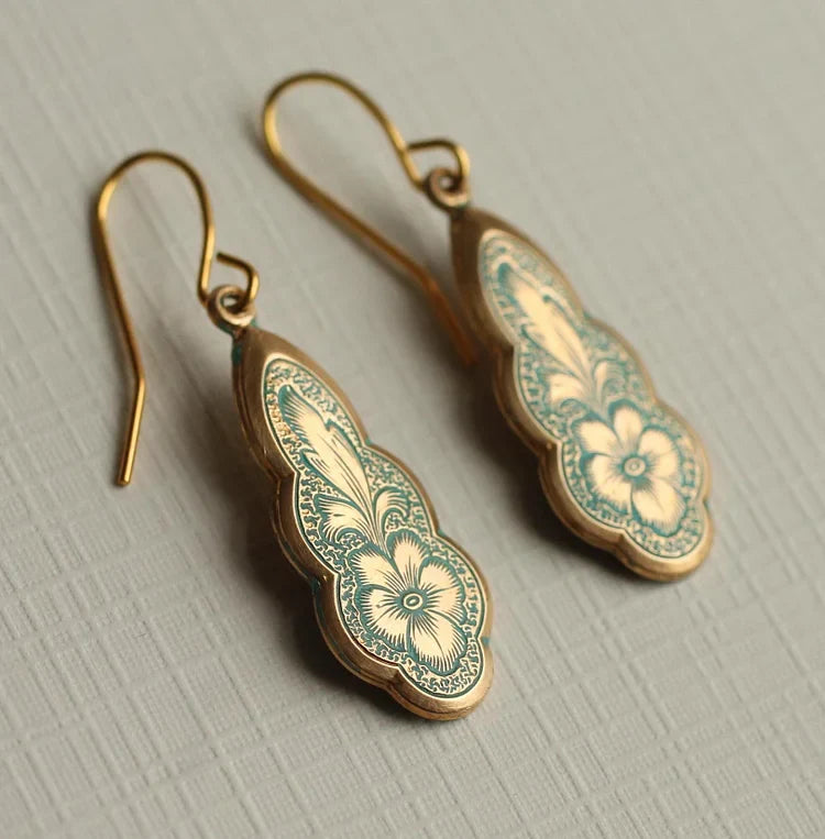 Vintage Victorian Floral Turquoise Drop Earrings