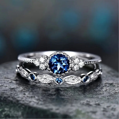 Silver Sapphire Halo Ring