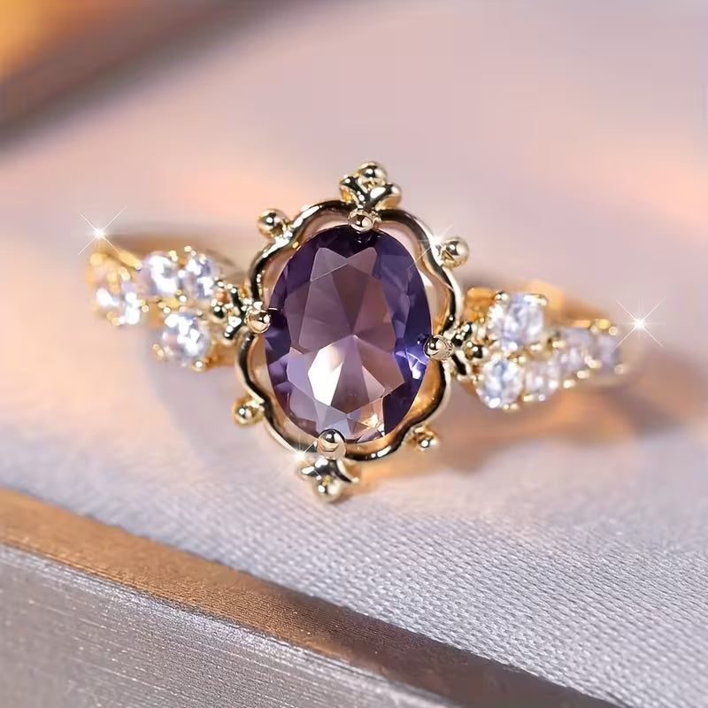 Gold Amethyst Princess Ring