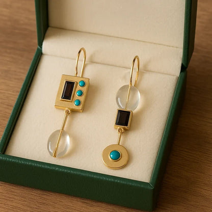 Vintage Natural Stone Golden Dangle Earrings