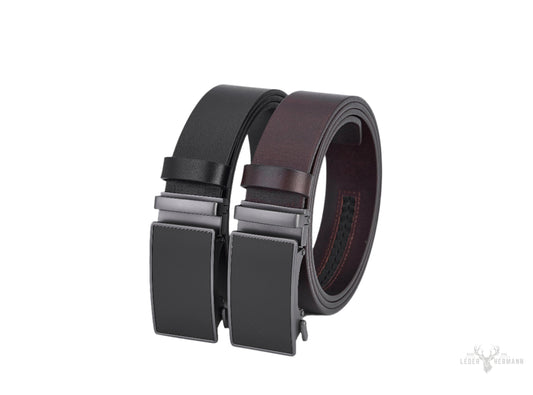 2-piece waist belt set with automatic buckle - black & brown