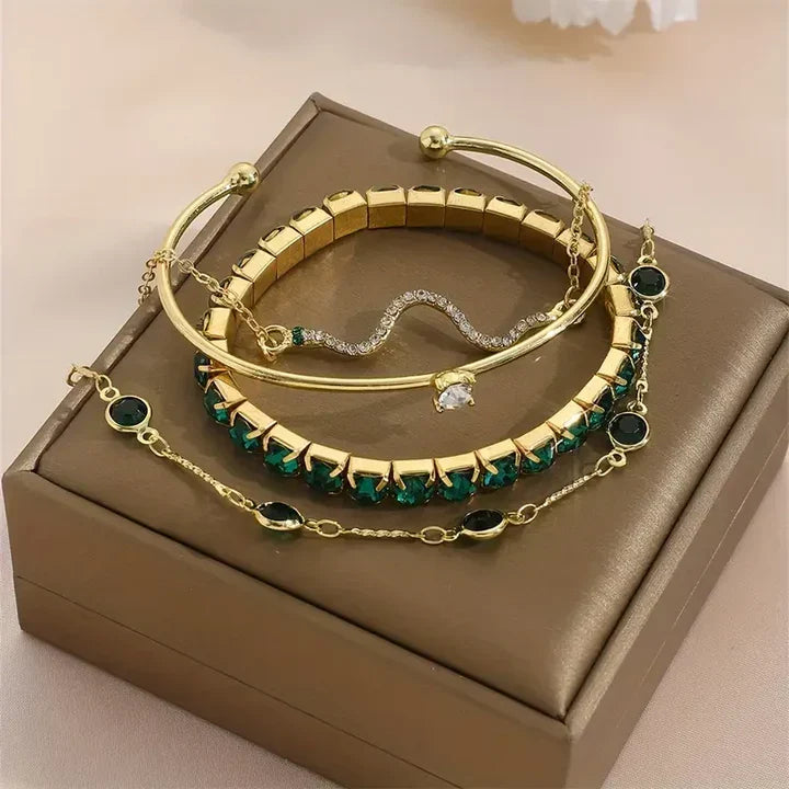 Green Gemstone Bracelet Set