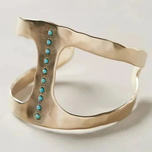 Vintage Handcrafted Turquoise Dot Cuff Ring