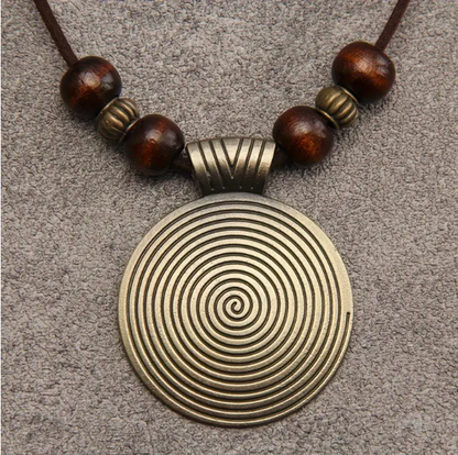 Vintage women's necklace with more adjustable leather strap and beads