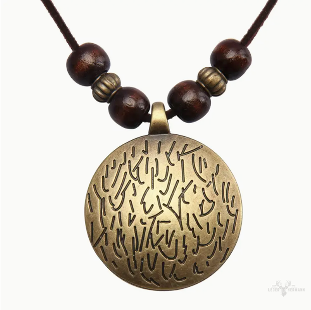 Vintage women's necklace with more adjustable leather strap and beads