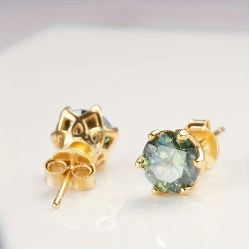 Moss Agate Rounded Stud Earrings