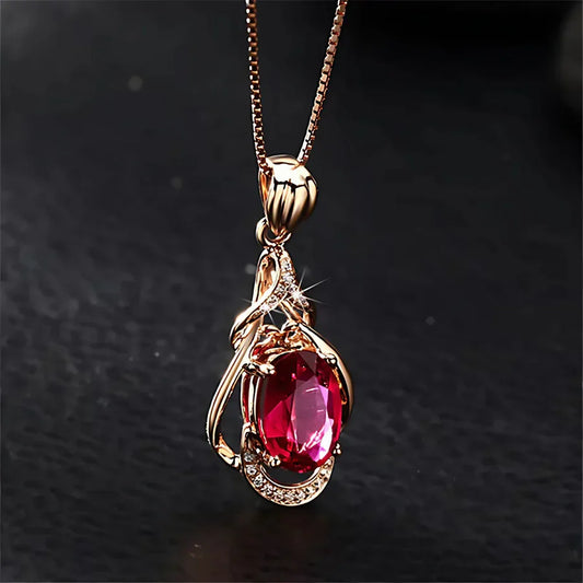 Exquisite Red Crystal Gold Necklace