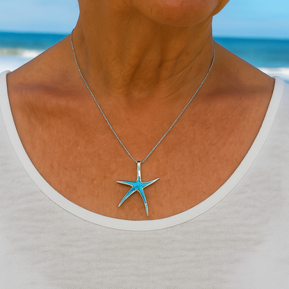 Blue Opal and Silver Starfish Necklace