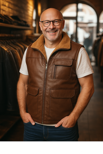Zarino Jewellery's warming leather vest with zipper