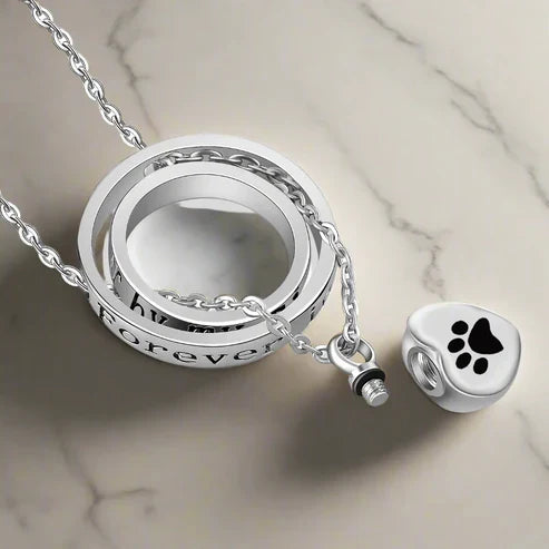 'No Longer By My Side, Forever In My Heart' – Stainless Steel Urn Paw Necklace