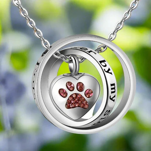'No Longer By My Side, Forever In My Heart' – Stainless Steel Urn Paw Necklace
