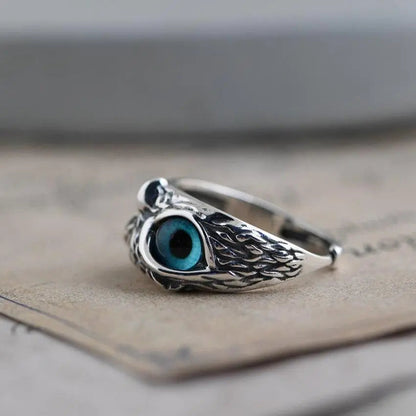 Owl of Luck – Silver Adjustable Ring with Opal