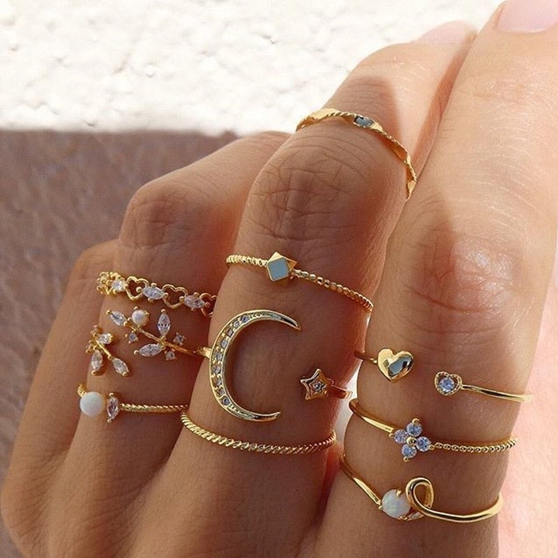 10-Pack Bohemian Silver and Gold Plated Rings