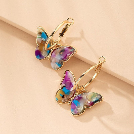 Crystal Butterfly Earrings with Hand-Painted Enamel