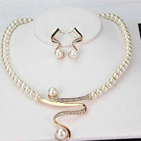 Natural Pearl Necklace + Earrings Set