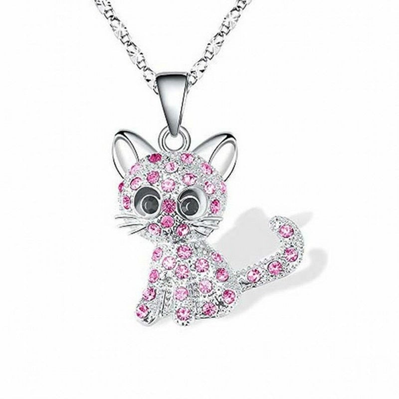 Cute Silver Kitten Pendant Necklace