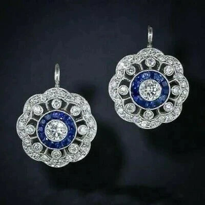 Mandala Earrings with Vintage Blue Zirconia