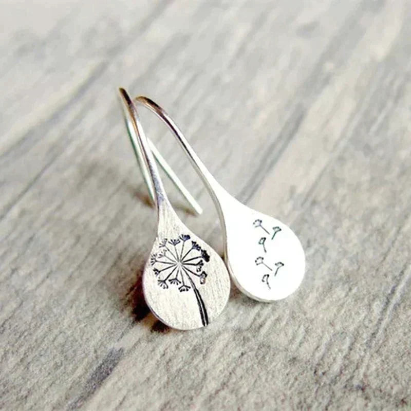 Silver Dandelion Leaf Earrings