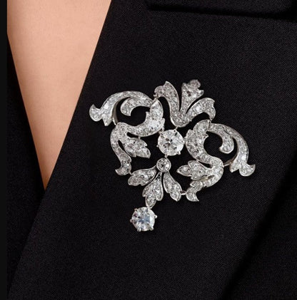 Vintage Round Cut White Sapphire Brooch