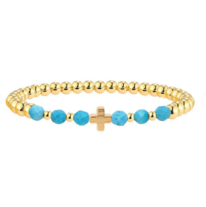 Vintage Turquoise Beaded Cross Charm Bracelet