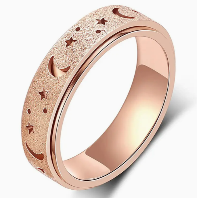 Moon Star Stainless Steel Spinner Ring